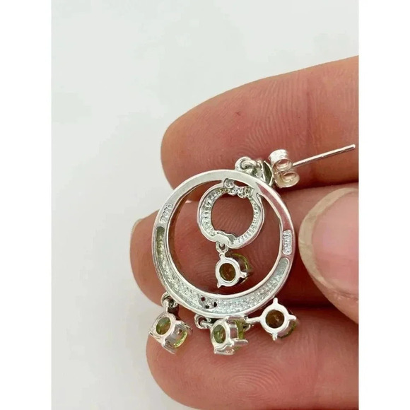 Sterling Silver Green Rhinestone Chandelier Style Hoop Boho Retro Earrings - Picture 10 of 10